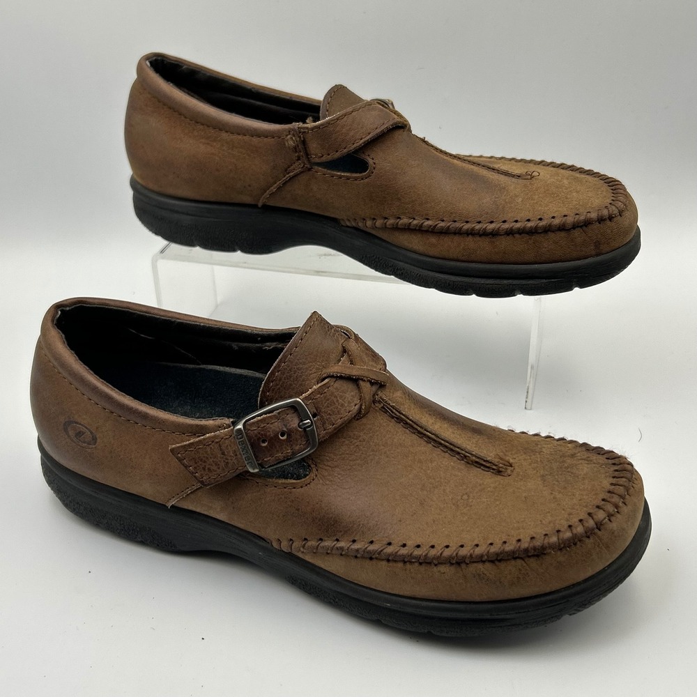 VTG Dexter Walkmocs Loafers Womens 11 Brown Leather Monk Strap Moccasin Gorp Y2K